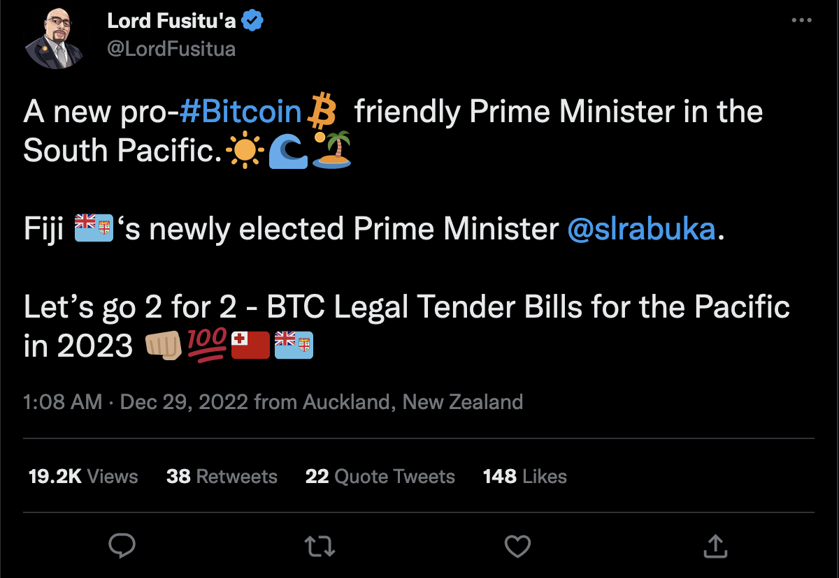 Oud premier van Tonga op Twitter